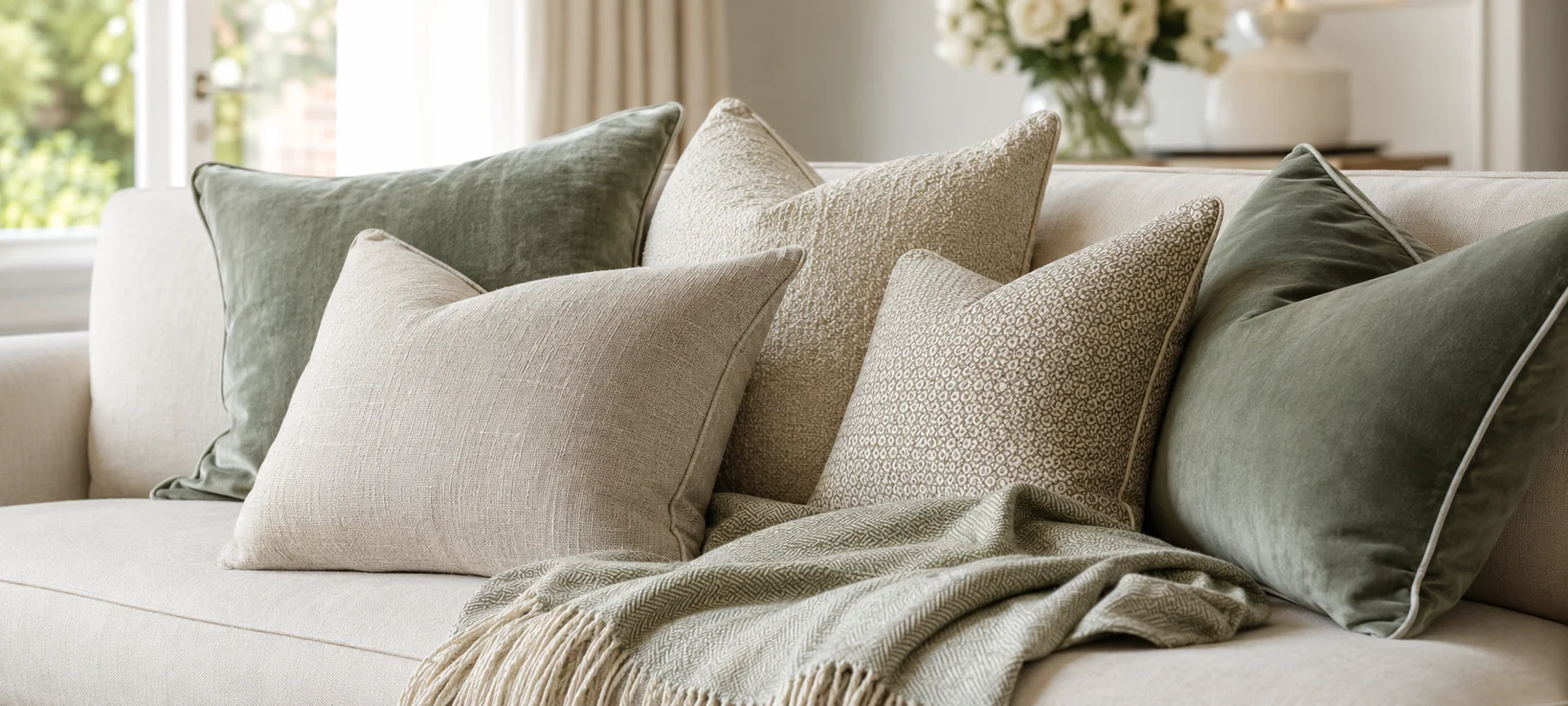 Bespoke cushions and throw arrangement