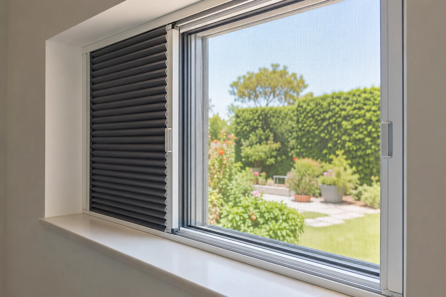 Dual-track honeycomb blackout and fly screen