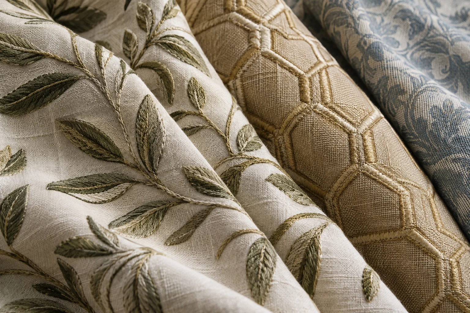 Embroidered curtain fabric and textured cloth